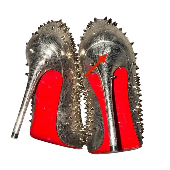 Christian Louboutin Escarpic Gold Spiked Studded Pumps Heels Red Bottoms 37.5 - Picture 7 of 8